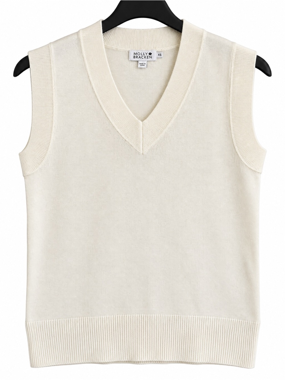 Molly Bracken Cream Knit V-Neck Sweater Vest – Size XS